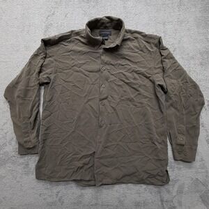 Toscano Shirt Mens Large Gray Silk Waffle Knit Button‎ Front Long Sleeve